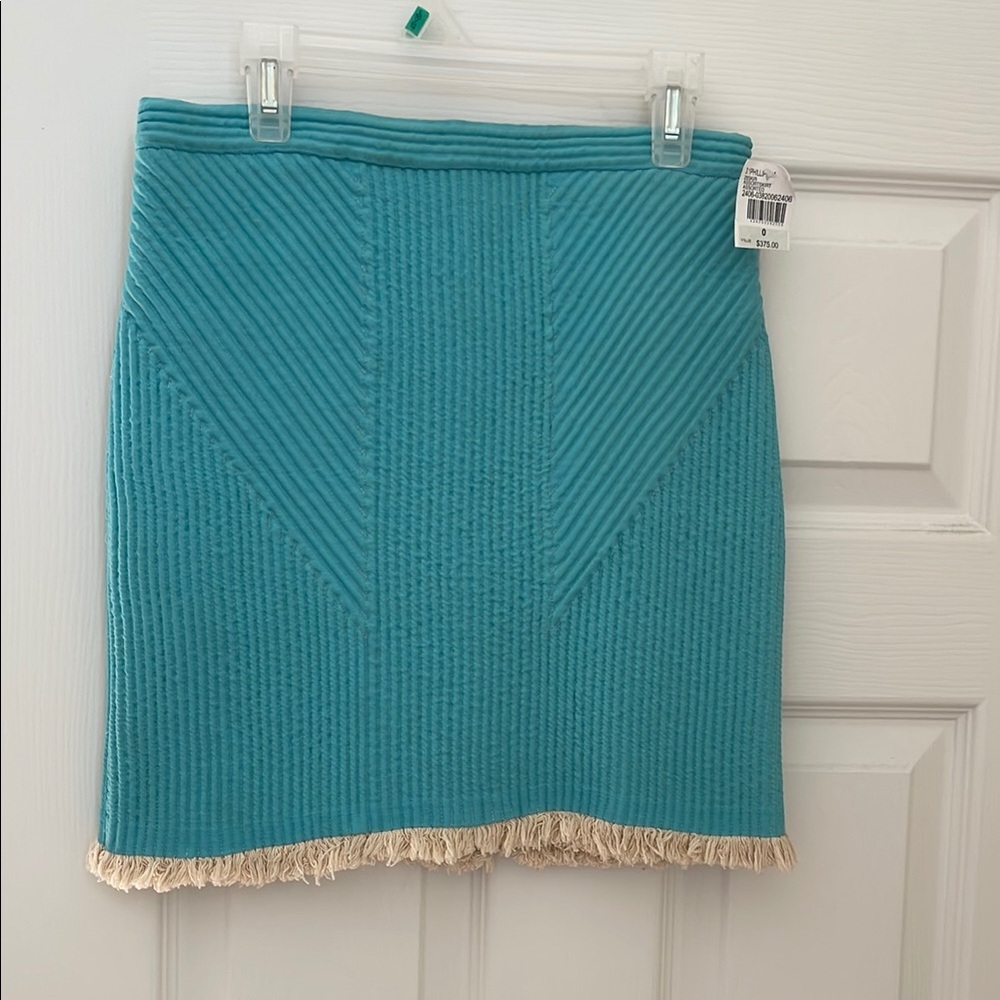 3.1 Phillip Lim Blue Cream Ribbed Pencil Skirt
